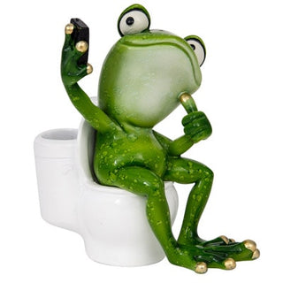 Frog Taking a Selfie Toilet Figurine - Conrad's Gourmet Gifts - product image