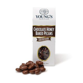 14 oz. box Youngs Chocolate Honey Baked Pecans - Conrad's Best Gourmet Gifts - product image