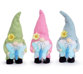 3 ASSORTED COLORS GNOMES WITH BUTTERFLY - Conrad's Gourmet Gifts - product image