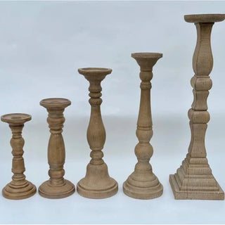 Resin set of 5 Candlesticks with wood finish - Conrad's Gourmet Gifts - product image