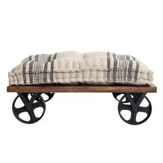 Mango Wood Vintage Reproduction Industrial Ottoman Upholstered Cushion - Conrad's Gourmet Gifts - product image