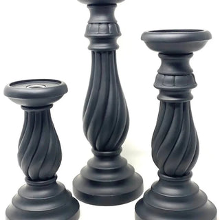 Solid Black Swirled Candleticks Set of 3 - Conrad's Gourmet Gifts - product image