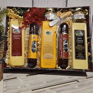 Red Plaid Holiday Treats Meat and Cheese gift-Conrads-Gourmet-Gifts