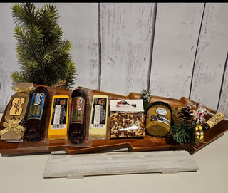 Oh Christmas Tree Charcuterie Gift-Conrads Gourmet Gift-meat and cheese on a christmas tree shaped wood board