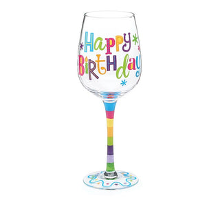 Happy Birthday Glitz WINE GLASS - Conrad's Gourmet Gifts - product image