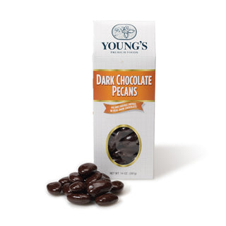 14 oz. box Youngs Double Dark Chocolate Pecans - Conrad's Best Gourmet Gifts - product image