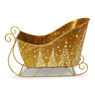 FZ130GD Gold Metal Sleigh with White Christmas Trees 12¾'' x 6½'' x 8½" - Conrad's Best Gourmet Gifts - product image