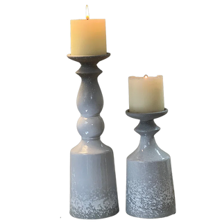 Set of 2 Farm Chic Ceramic Candle Stick - Conrad's Gourmet Gifts - product image