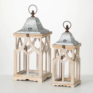 Vintage Wooden Lantern Set 2 - Conrad's Gourmet Gifts - product image