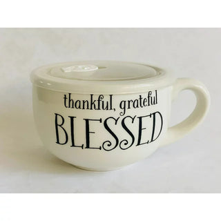 Blessed Soup Mug. 2 cup stoneware mug with plastic lid - Conrad's Gourmet Gifts - product image