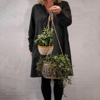 Hand-Woven Hanging Basket Planter with Lining - Conrad's Gourmet Gifts - product image