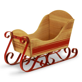 [FZ140] Natural Wood & Metal Sleigh with Red Accents 11¼" x 5¾" x 7½" - Conrad's Best Gourmet Gifts - product image